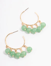 Gold Green Aventurine Beaded Hoop Earrings - link has visual effect only