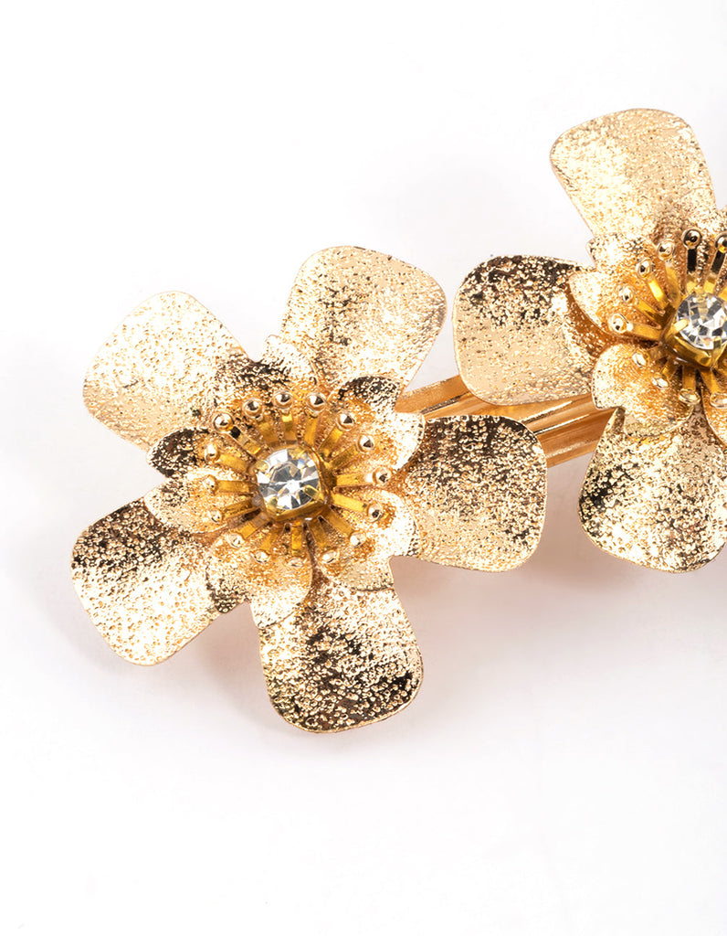 Gold Diamante Flower Hair Clips