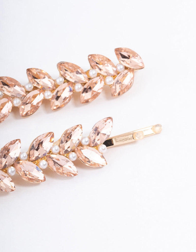 Gold Diamante & Pearl Navette Claw Clip Pack