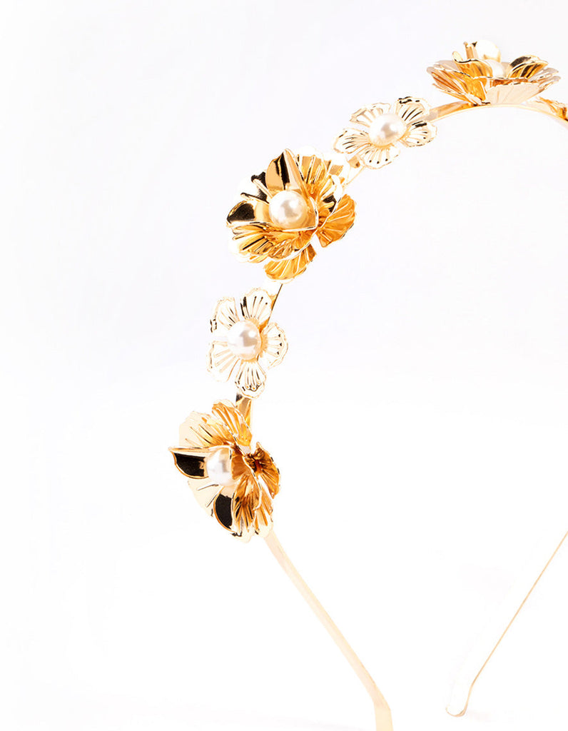 Gold Mixed Flower Pearl Headband