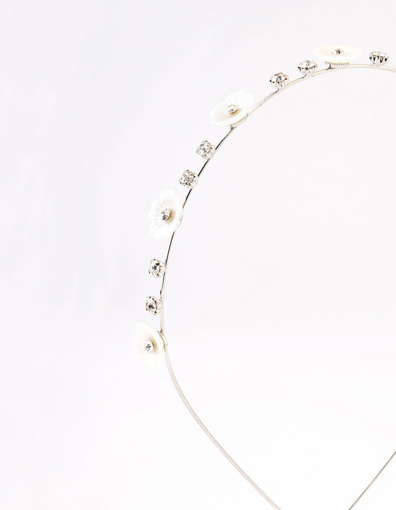 Rhodium Pearly Diamante Flower Headband