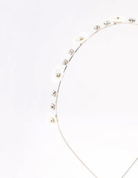 Rhodium Pearly Diamante Flower Headband - link has visual effect only