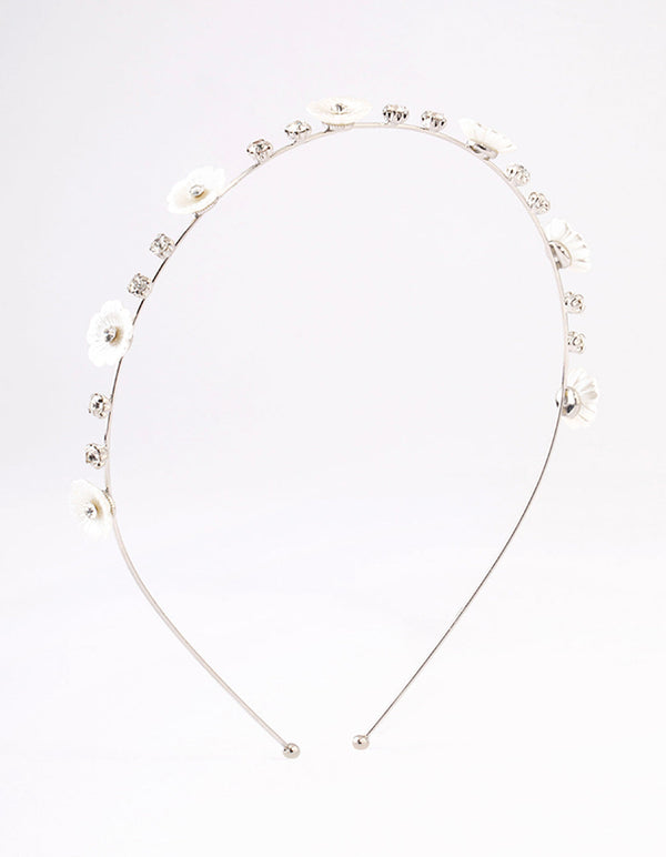 Rhodium Pearly Diamante Flower Headband