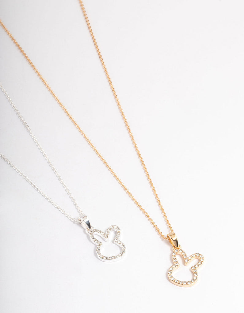 Mixed Metal Pave Diamante Bunny Necklace Pack