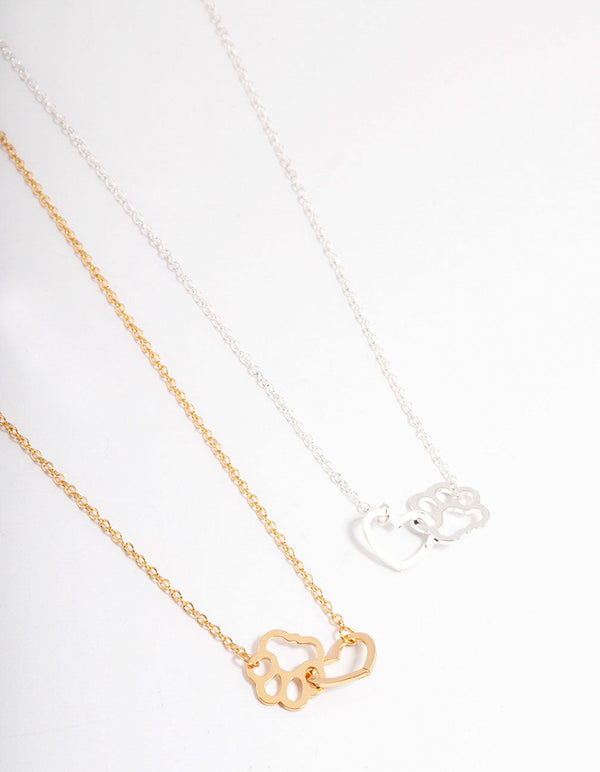 Mixed Metal Heart & Paw Link Necklace