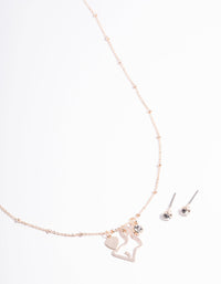 Rose Gold Bunny Diamante Necklace & Stud Earrings - link has visual effect only