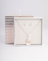 Silver Pearl Bunny Necklace & Stud Earrings - link has visual effect only