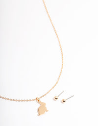Gold Bunny Pendant Necklace & Stud Earrings Set - link has visual effect only