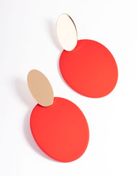 Red Oval Disc Drop Earrings - link has visual effect only