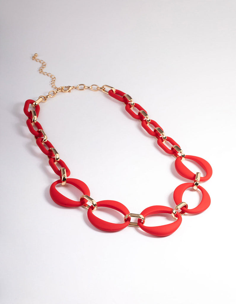 Red Mixed Oval Link Necklace