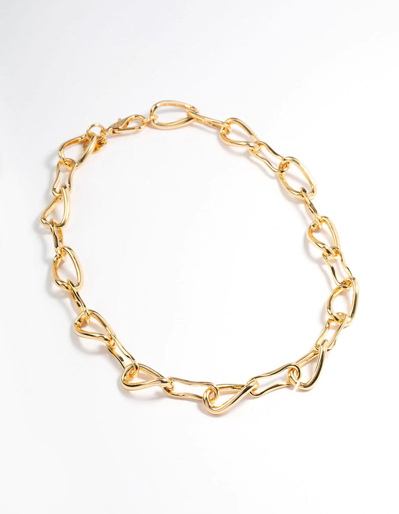 Gold Brass Irregular Link Chain Necklace