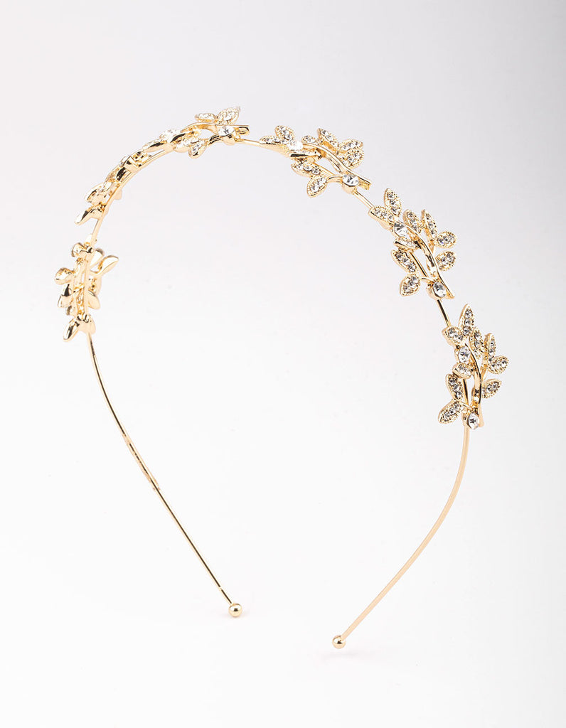 Gold Diamante Leaf Aliceband