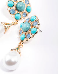 Gold Mixed Stone Pearl Drop Earrings - link has visual effect only