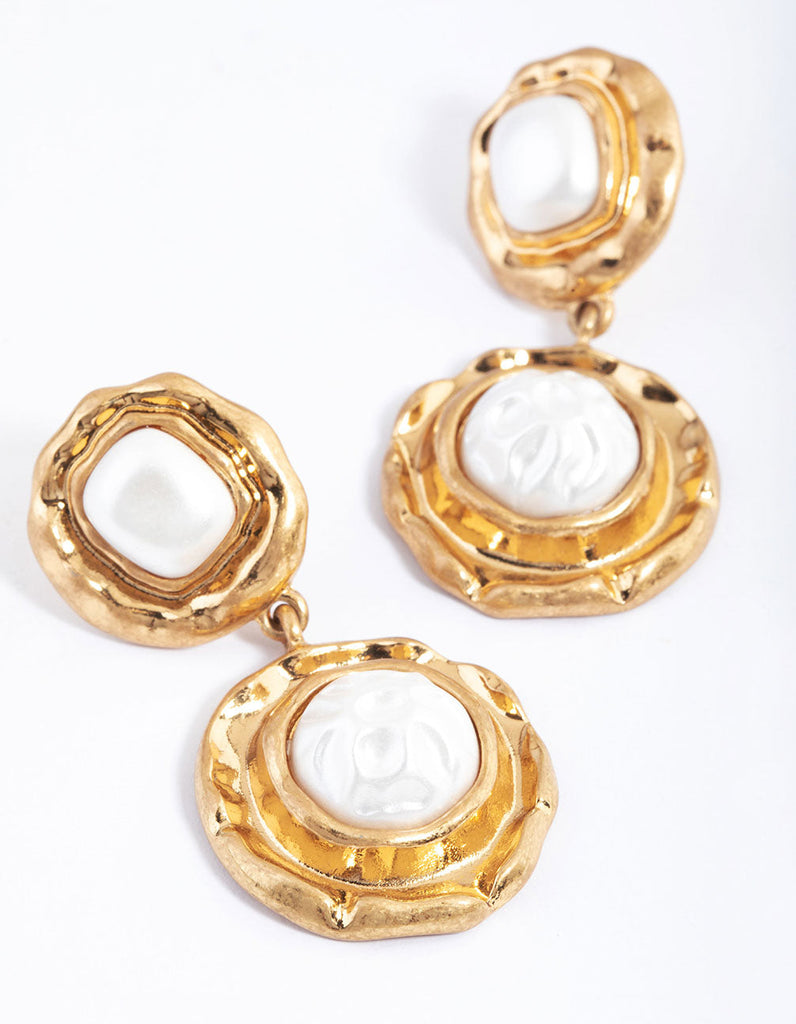 Gold Molten Round Drop Earrings