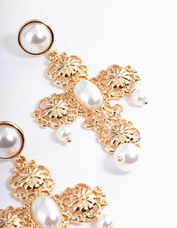Gold Pearl Filigree Statement Cross Earrings - link has visual effect only