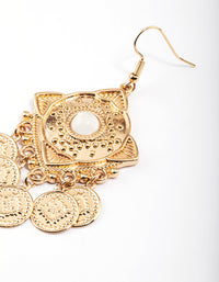 Gold Stone Stamp Disc Tassel Earrings - link has visual effect only