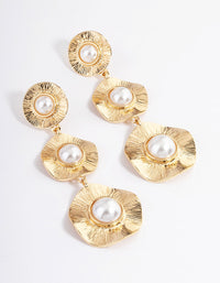 Gold Statement Pearl Textured Disc Earrings - link has visual effect only