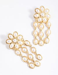 Gold Statement Pearl Flower Drop Earrings - link has visual effect only