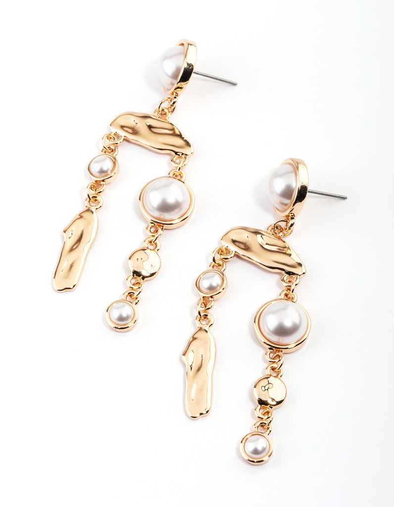Gold Pearl Organic Drop Earrings
