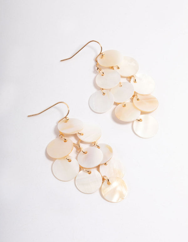 Gold Shell Disc Layered Drop Earrings