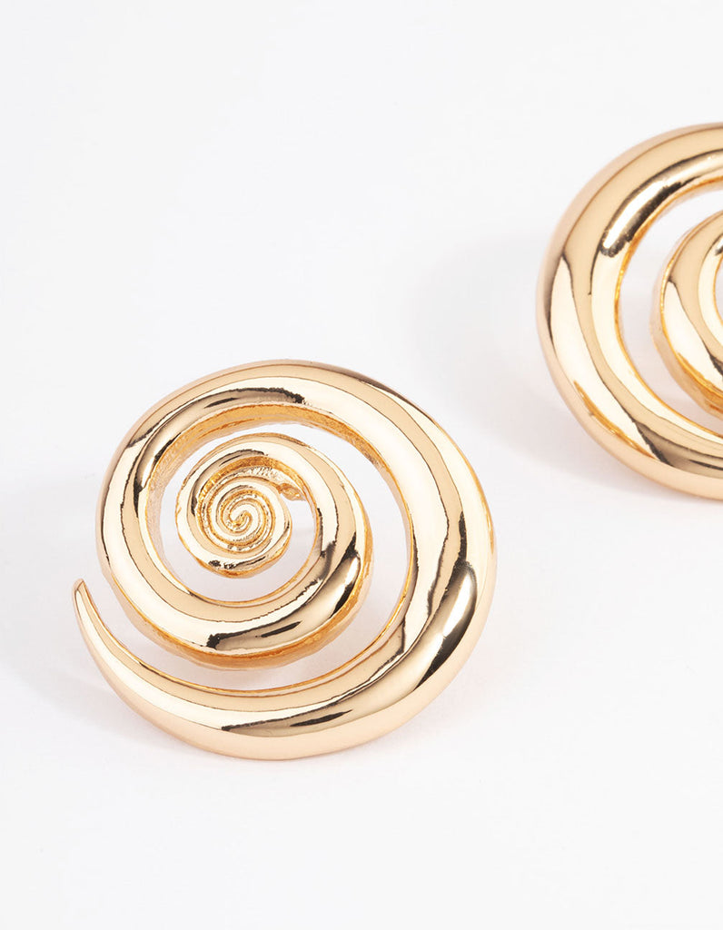 Gold Statement Swirl Stud Earrings