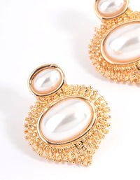 Gold Double Pearl Text Stud Earrings - link has visual effect only