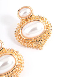 Gold Double Pearl Text Stud Earrings - link has visual effect only