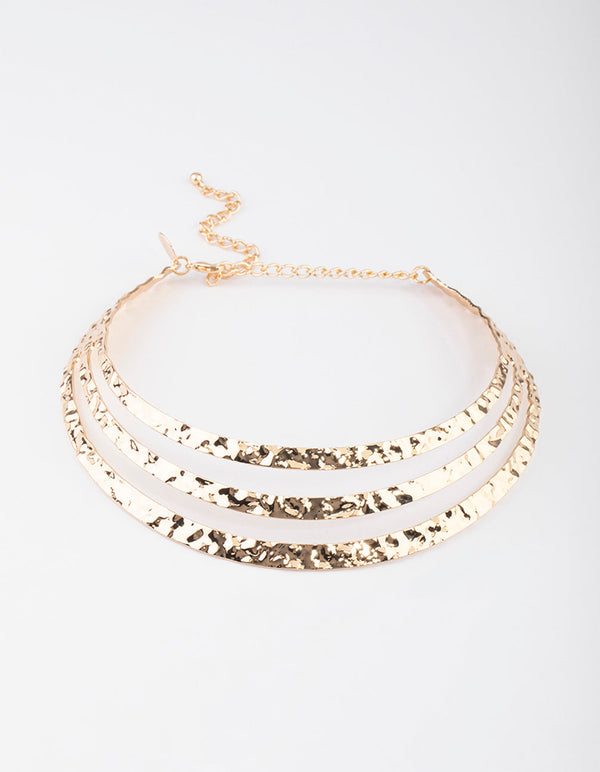 Gold Three Row Chunky Hammer Choker