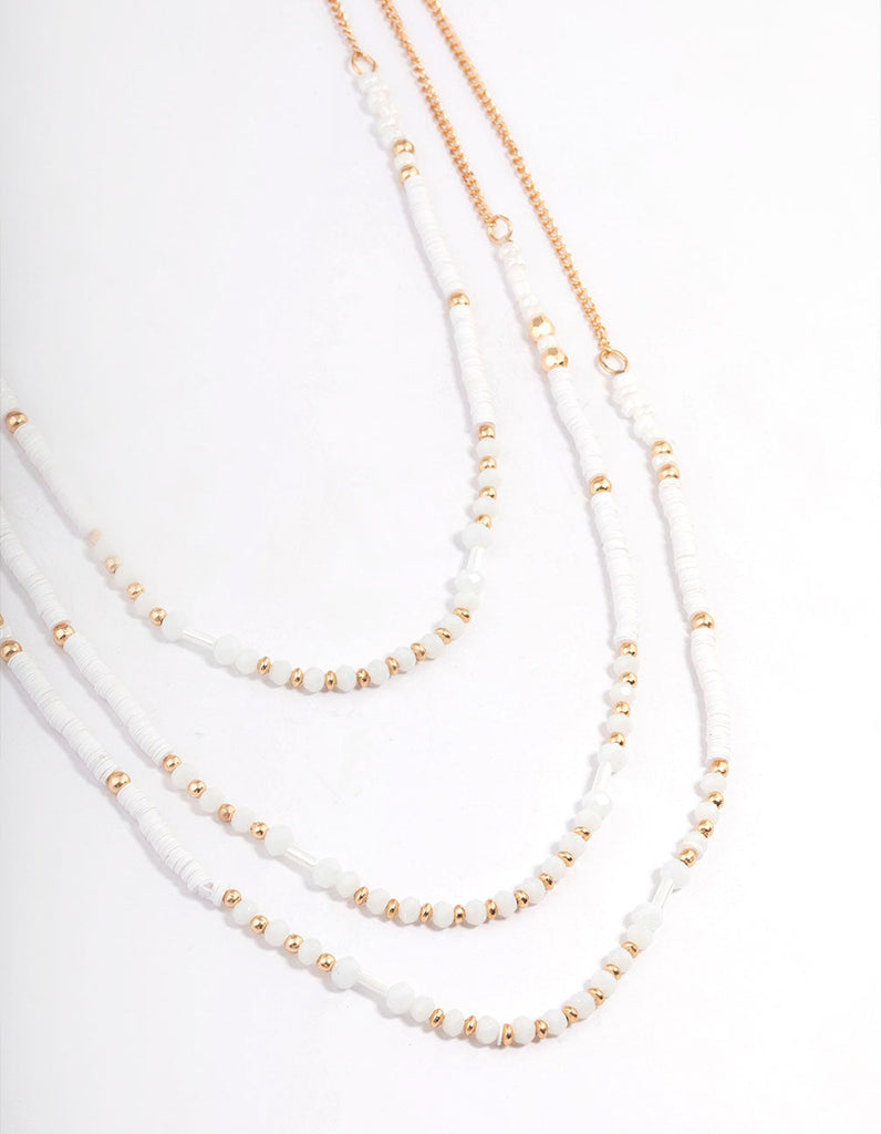 Gold Three Row Mixed Disc & Facet Bead Necklace