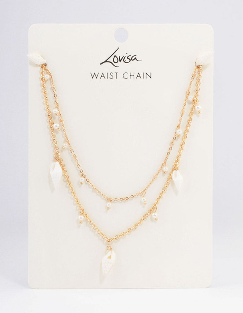 Gold Double Row Mixed Shell & Pearl Waistchain