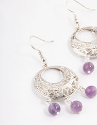 Antique Silver Amethyst Open Detail Hook Earrings - link has visual effect only