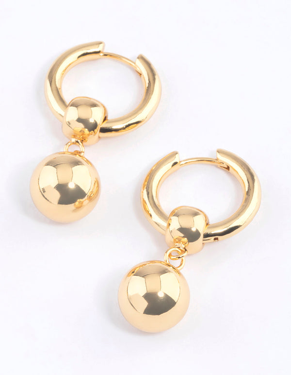 Gold Plated Brass Ball Drop Huggie Earrings