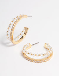 Gold Plated Cubic Zirconia Crystal Double Hoop Earrings - link has visual effect only