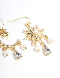 Gold Plated Freshwater Pearl Star & Moon Earrings - link has visual effect only