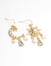 Gold Plated Freshwater Pearl Star & Moon Earrings - link has visual effect only