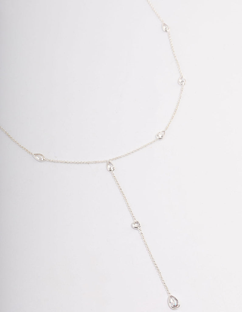 Silver Plated Diamante Lariat Y-Necklace