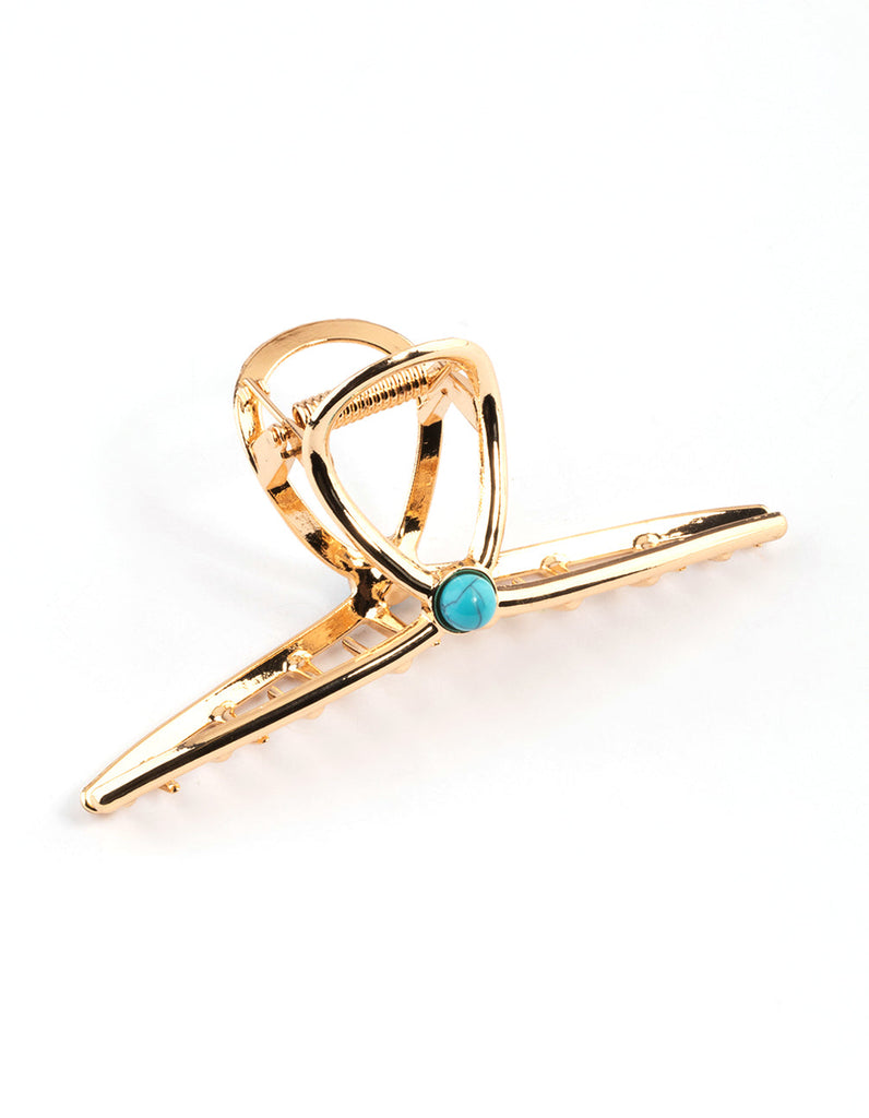 Turquoise Single Stone Gold Claw Clip
