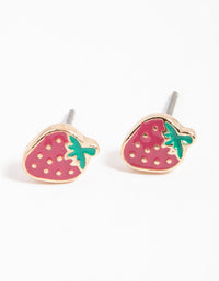 Gold Enamel Strawberry Stud Earrings - link has visual effect only