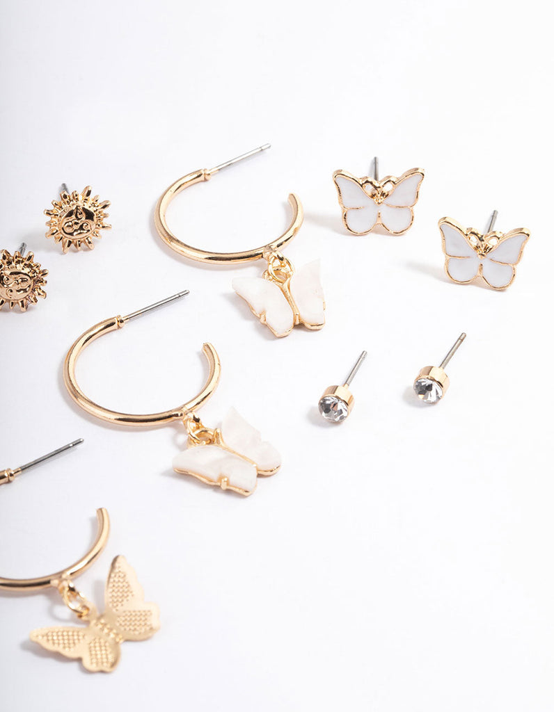 Gold Mixed Butterfly Garden Earrings 8-Pack