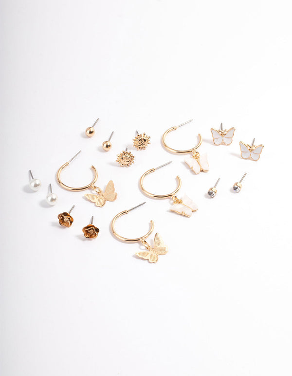 Gold Mixed Butterfly Garden Earrings 8-Pack