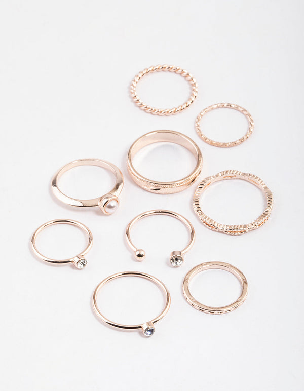 Rose Gold Open Pearl & Stone Ring Pack