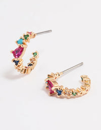 Gold Multi Rainbow Stone Hoop Earrings - link has visual effect only