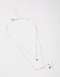 Silver Layered Stone Bar Necklace & Earrings Set - link has visual effect only