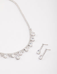 Rhodium Cubic Zirconia Cupchain Teardrop Earrings & Necklace Set - link has visual effect only