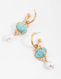 Worn Gold Facet Pearl & Turquoise Drop Earrings - link has visual effect only