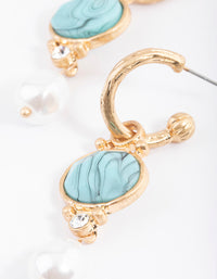 Worn Gold Facet Pearl & Turquoise Drop Earrings - link has visual effect only