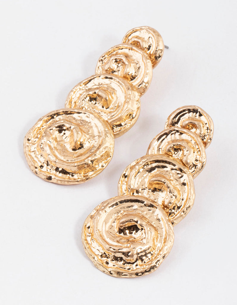 Gold Twirly Molten Round Drop Earrings