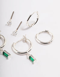 Silver Plated Cubic Zirconia Emerald Cut Huggie Earrings 6-Pack - link has visual effect only