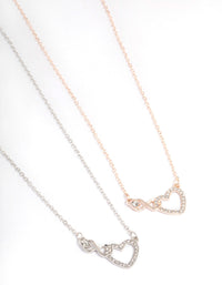 Mixed Metal Diamante Infinity & Heart Necklace Pack - link has visual effect only
