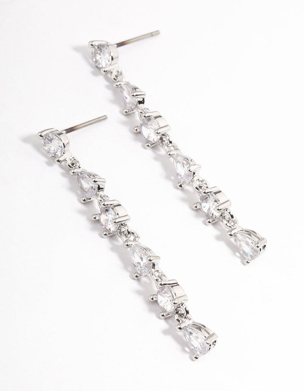 Rhodium Cubic Zirconia Mixed Stone Drop Earrings